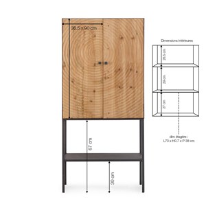 Armoire en pin et métal rondin