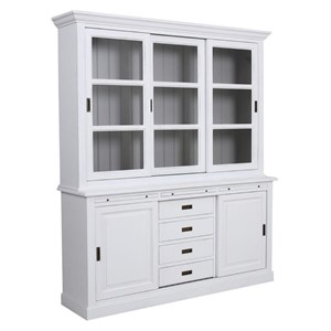 Buffet 3 portes vitrées bois blanc -