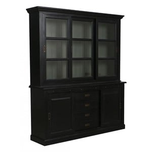 Buffet 3 portes vitrées bois-mdf noir -