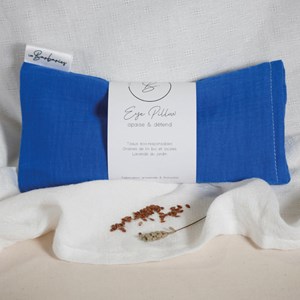 Coussin yeux lin lavande - bleu roi