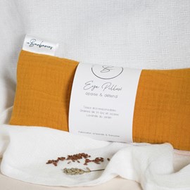 Coussin yeux lin lavande - ocre