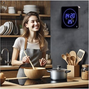 Horloge digitale radio-pilotée bleue