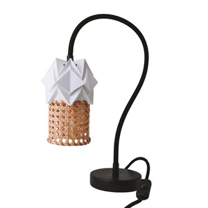 Lampe de table kikyo flexible et petit abat-jour ori en papier et cannage