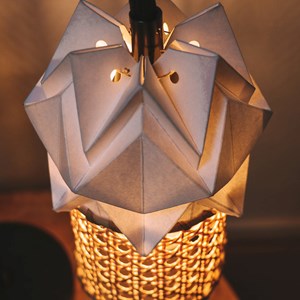 Lampe de table kikyo flexible et petit abat-jour ori en papier et cannage