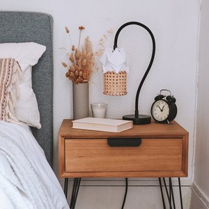 Lampe de table kikyo flexible et petit abat-jour ori en papier et cannage
