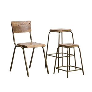 Tabouret de bar écolier bronze et bois