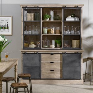 Vaisselier en bois brossé et métal gris