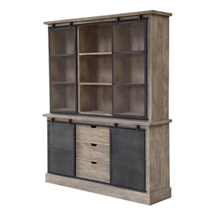 Vaisselier en bois brossé et métal gris