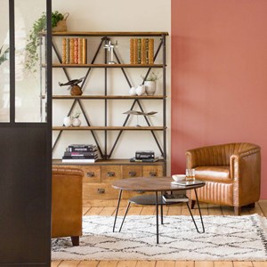 Bibliothèque en métal et bois massif