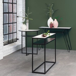 Console pieds compas en marbre et métal