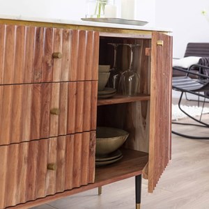 Buffet en bois d'acacia et marbre blanc