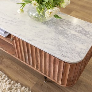 Meuble tv en bois d'acacia et marbre