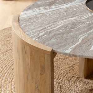 Table basse en bois et marbre