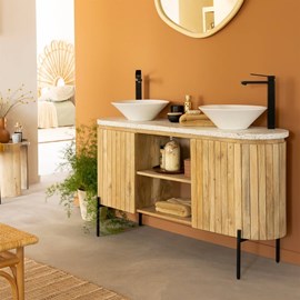 Meuble sous vasque en terrazzo et bois de manguier lou