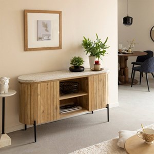 Buffet en bois de manguier et terrazzo