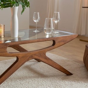 Table basse en bois de manguier et verre alina