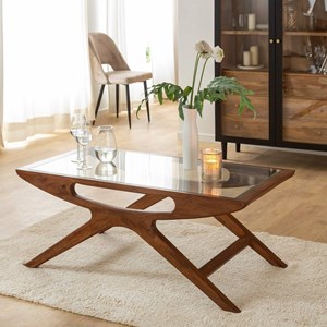 Table basse en bois de manguier et verre alina