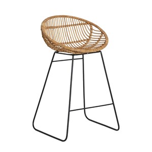 Tabouret de bar rond en rotin et métal