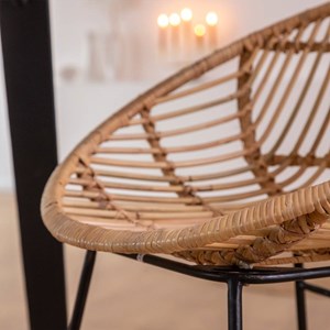 Tabouret de bar rond en rotin et métal