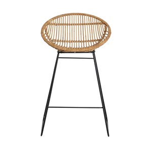 Tabouret de bar rond en rotin et métal