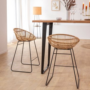 Tabouret de bar rond en rotin et métal