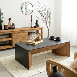 Table basse rectangulaire en pin recyclé