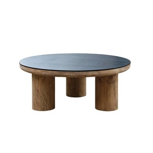 Table basse ronde en pin recyclé