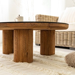 Table basse ronde en pin recyclé