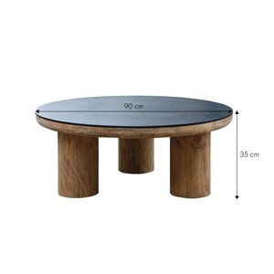 Table basse ronde en pin recyclé