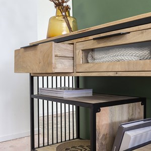 Console en bois de manguier et métal