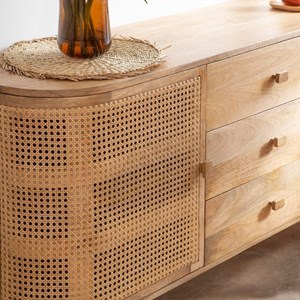 Buffet en bois de manguier et cannage