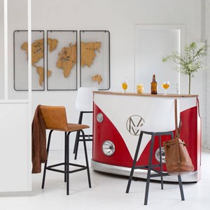 Meuble bar combi rouge avec plateau bois