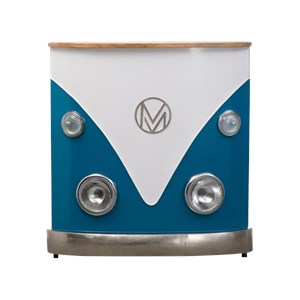 Meuble bar combi bleu avec plateau bois