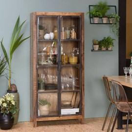 Vitrine en bois de manguier et métal