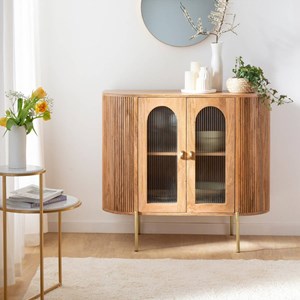 Vitrine arrondie vitrée en bois massif