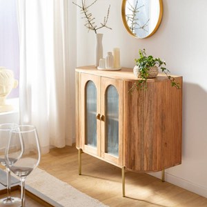 Vitrine arrondie vitrée en bois massif