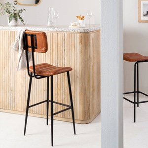 Tabouret de bar en cuir marron carl