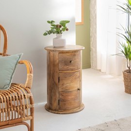 Table de chevet ronde en bois avec porte