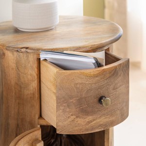 Table de chevet ronde en bois avec porte