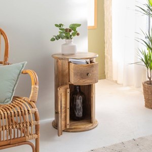 Table de chevet ronde en bois avec porte
