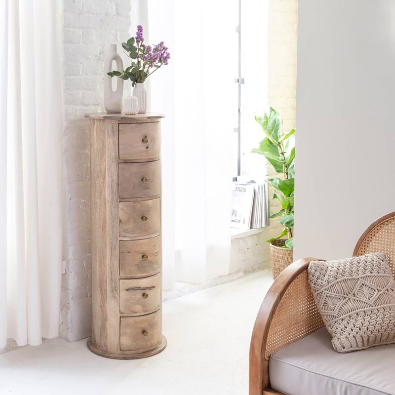 Chiffonnier rond en bois de manguier