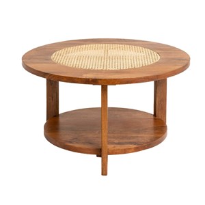 Table basse en bois et cannage