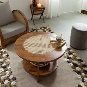 Table basse en bois et cannage