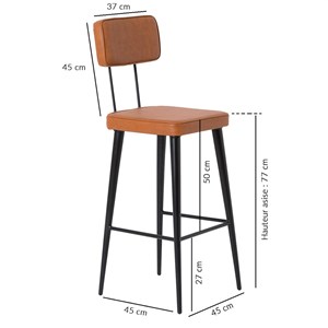 Tabouret de bar en cuir marron et métal