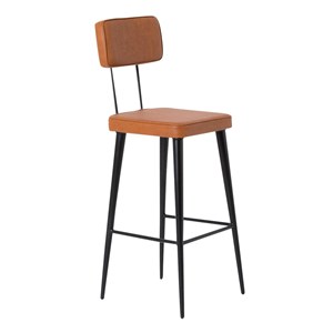 Tabouret de bar en cuir marron et métal