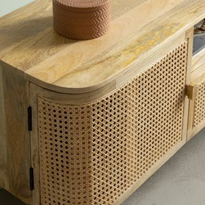 Meuble tv en bois de manguier et cannage