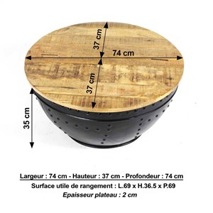 Table basse en bois de manguier et métal