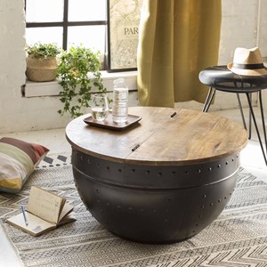 Table basse en bois de manguier et métal