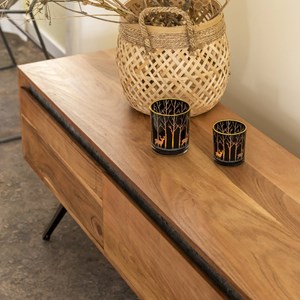 Meuble tv en bois d'acacia et pierre