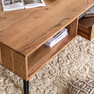 Table basse en bois d'acacia et pierre